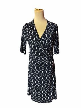 Gilli Navy & White Geometric Faux Wrap Midi Dress Large Career Dress